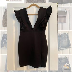 Nasty gal black deep v ruffle dress